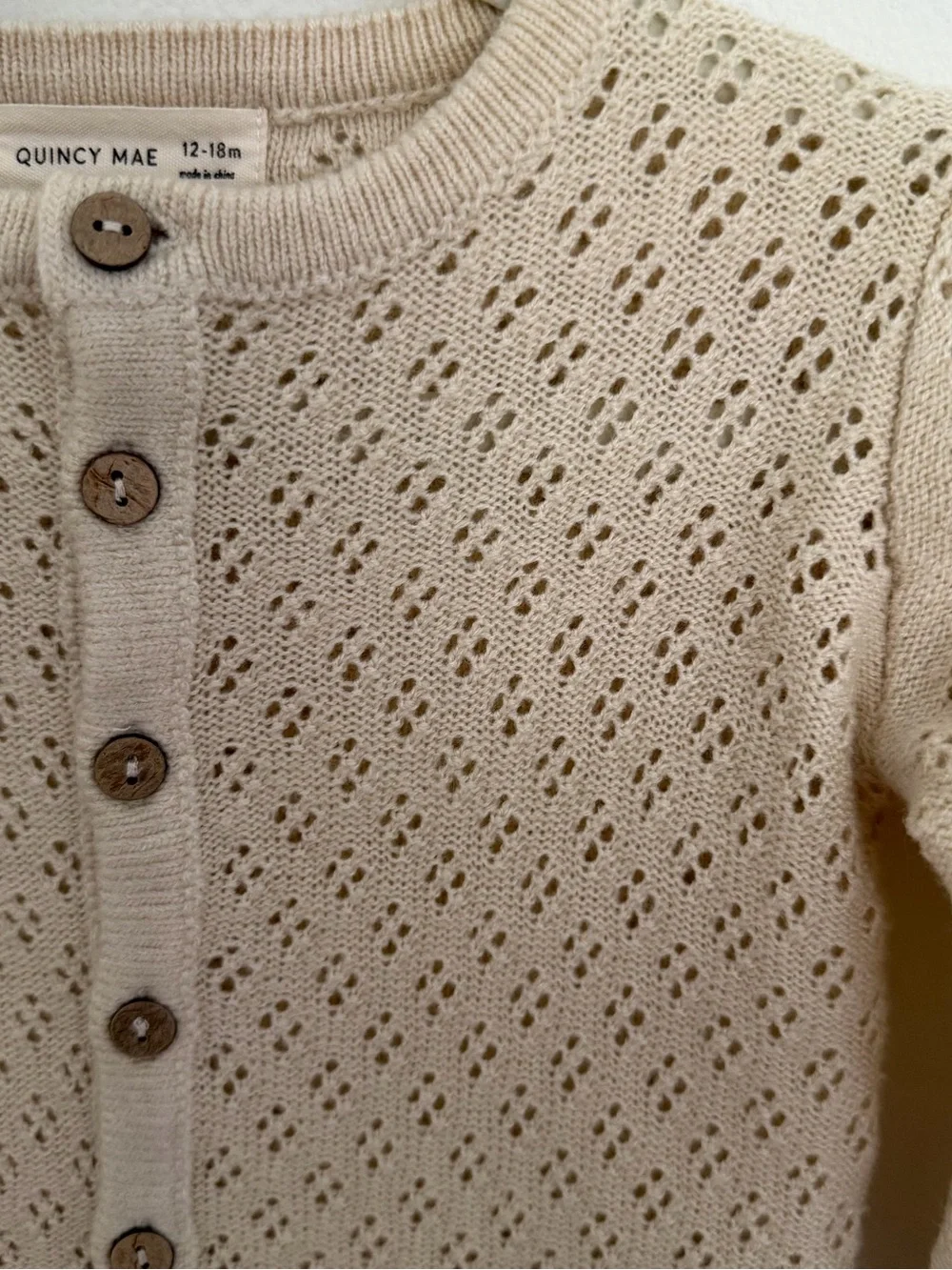 Quincy Mae Openwork Knit Baby Cardigan - Beige 12-18 months NWOT
